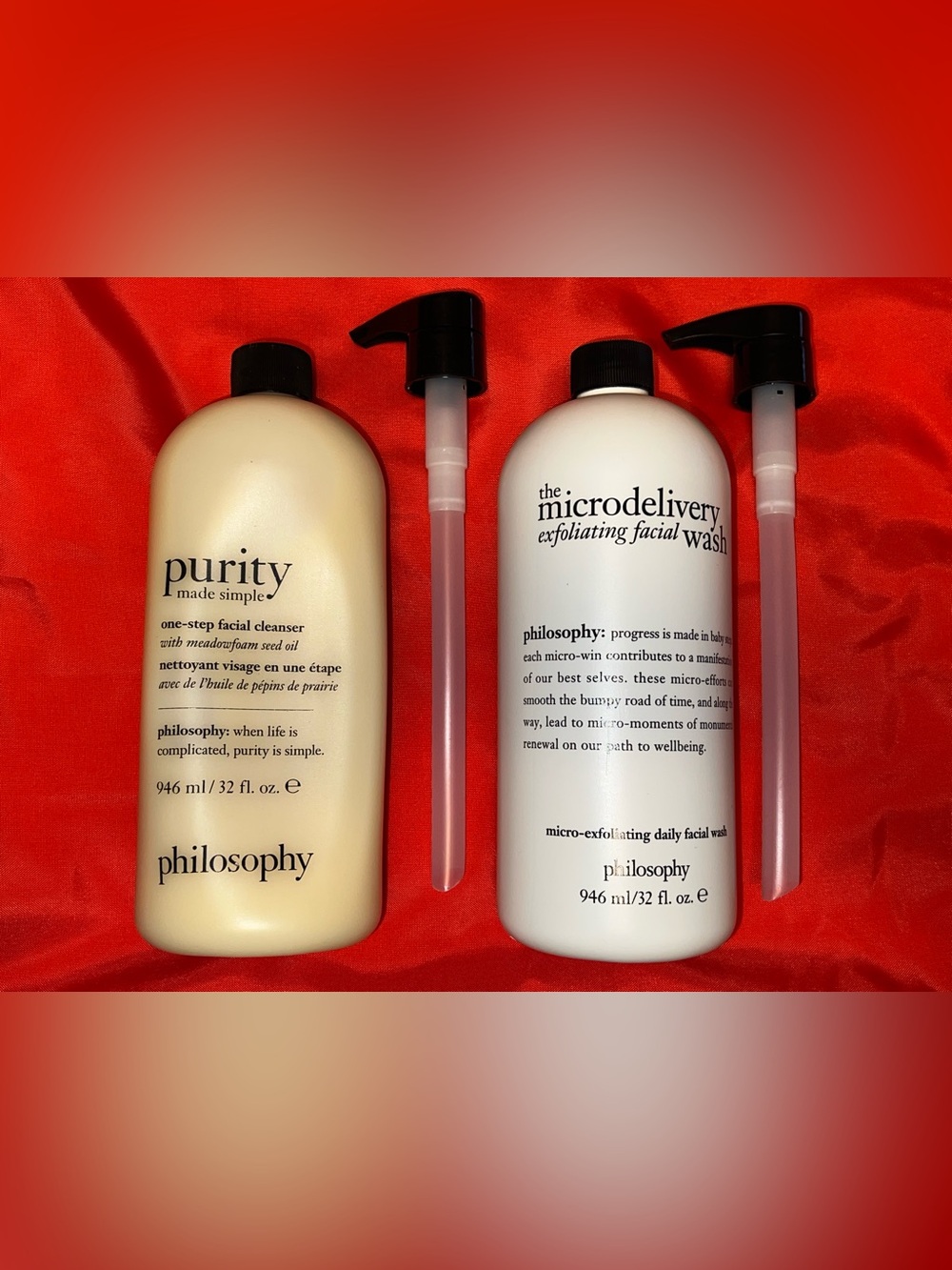 2 NEW Philosophy 32oz Purity Facial Cleanser 32oz Microdelivery Face Wash +Pumps